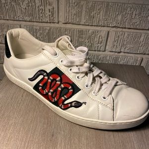 Gucci Men’s Embroidered Snake Leather Sneaker